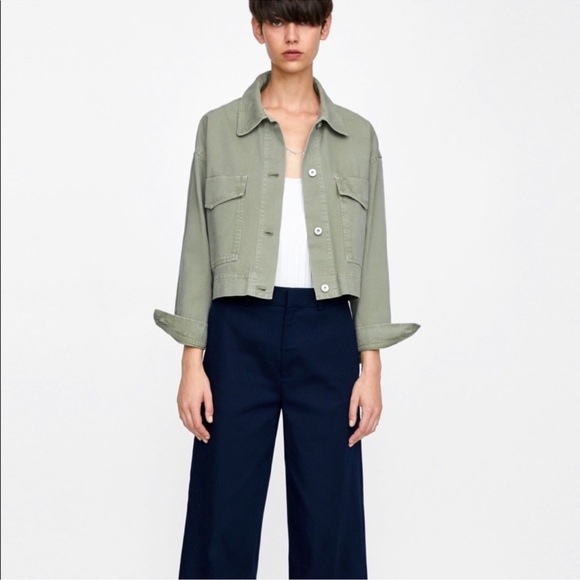Zara Green Cropped Boxy Denim Jacket - Picture 13 of 13